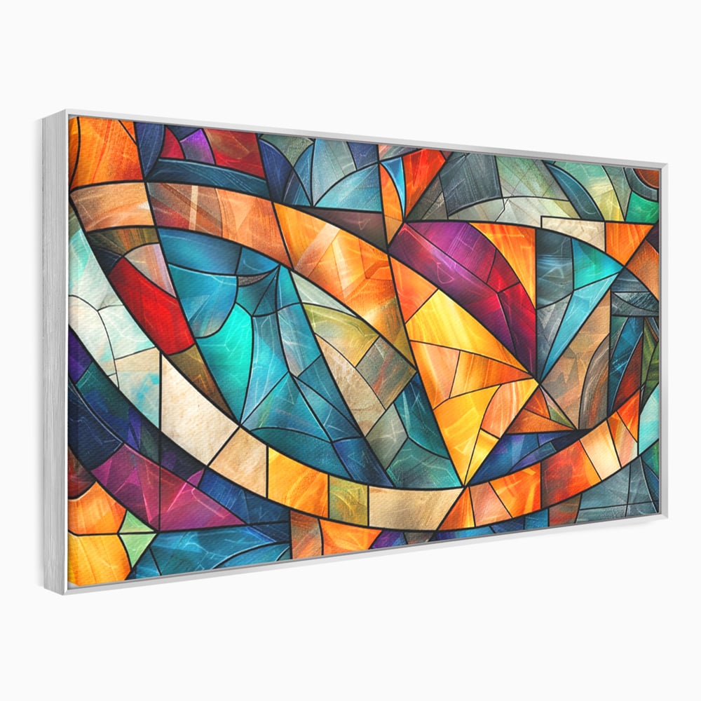 Tablou canvas cu tablou canvas cu mozaic geometric colorat, in rama de aluminiu argintiu
